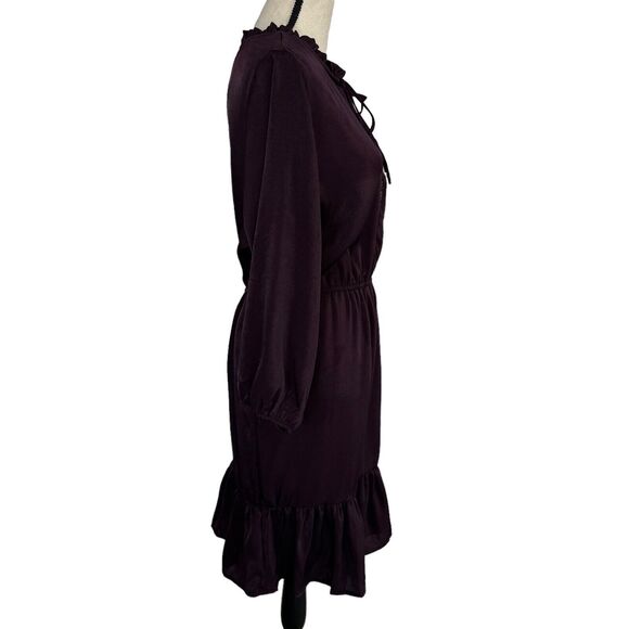 Black Tape SZ X A-Line Dress 3/4 Balloon Sleeves Ruffled Keyhole Neck Purple New - Picture 4 of 9